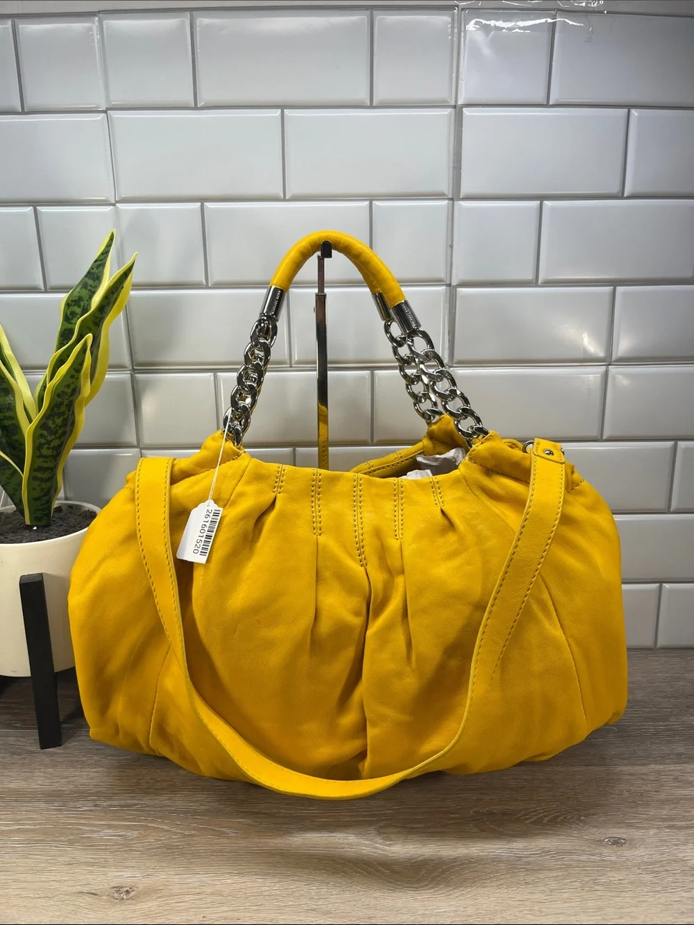 Michael Kors Yellow Pleated Shoulder Bag with Chain Detail